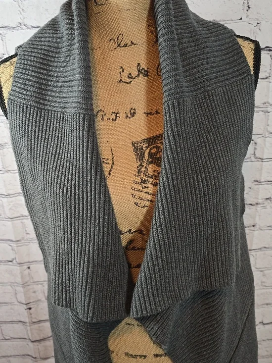Calvin Klein Open Front Knit Sleeveless Cardigan in Charcoal Gray Size M - Picture 3 of 9